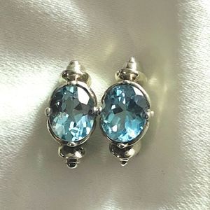 Vintage Blue Topaz and Sterling Silver Faceted Earrings